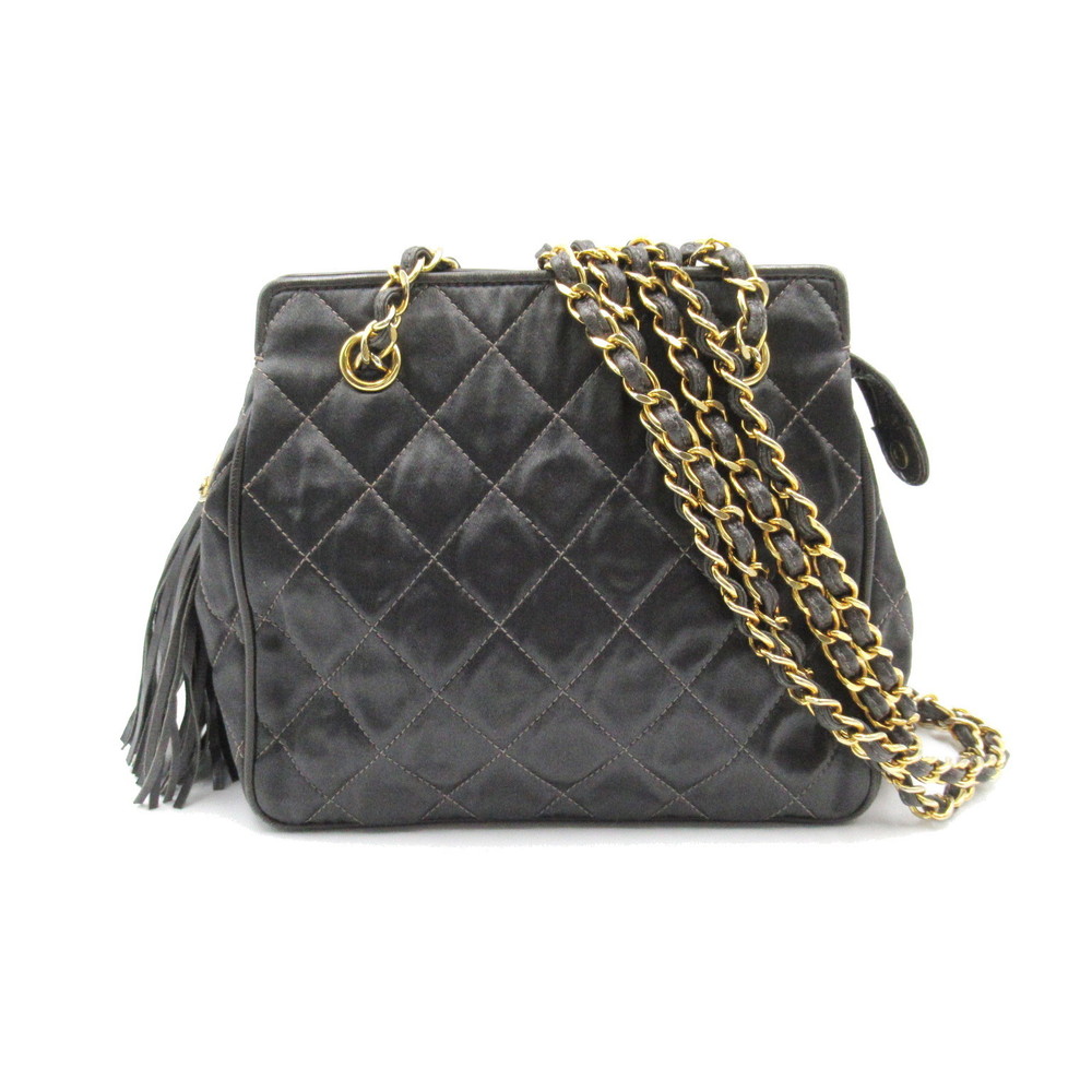 Chanel Chain Shoulder Bag Satin Gray